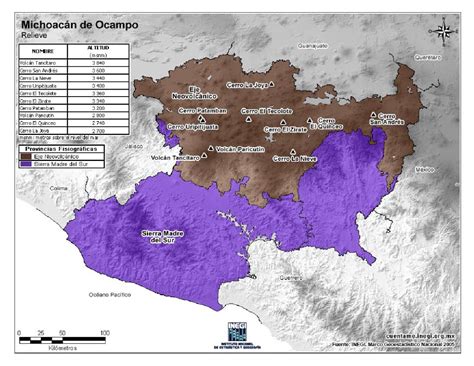 Mapa para imprimir de Michoacán de Ocampo Mapa en color de montañas de ...