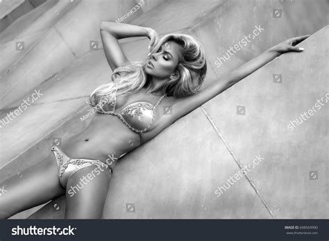 Sexy Model Elegant Gold Bikini On Stock Photo 698569990 Shutterstock
