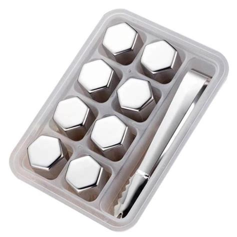 8 pcs ensemble de glaçons au vin boisson hexagonale en acier inoxydable