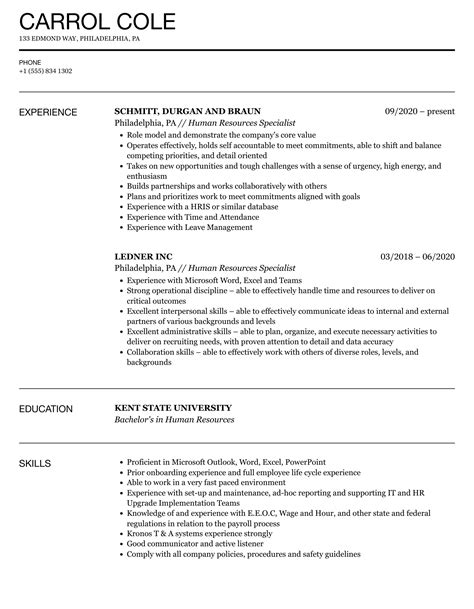 Human Resources Specialist Resume Samples Velvet Jobs