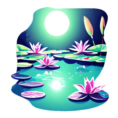 Frogs Lily Pond Moonlight Graphic · Creative Fabrica