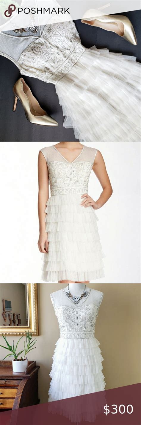 Sue Wong Nocturne White Lace Beaded Ruffle Dress This White Beaded