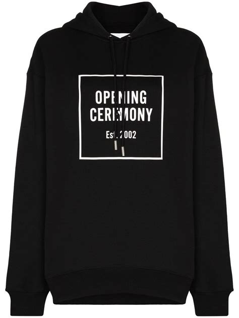 Black Stretch Cotton Box Logo Print Hoodie From Opening Ceremony