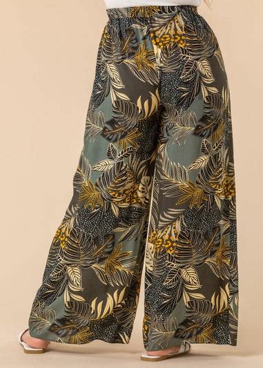 Roman Green Tropical Print Elastic Waist Wide Leg Trouser Matalan