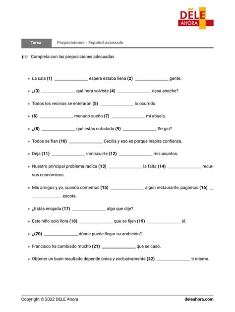 Preposiciones Español avanzado Gramática DELE Ahora