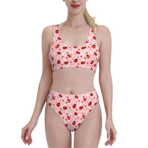 Kdxio Flowers And Ladybugs For Womens High Waisted Bikini Top Sports
