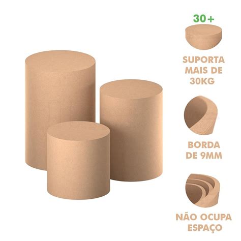 Grupo Decor Bugi cod D001 TRIO DE CILINDRO MDF PARA DECORAÇÃO DE