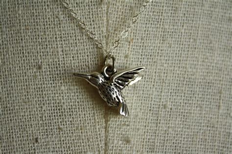 Small Pewter Hummingbird Necklace Sterling Silver By Freshyfig