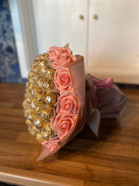 Large Ferrero Rocher Chocolate Flowers Hand Tied Bouquet Etsy