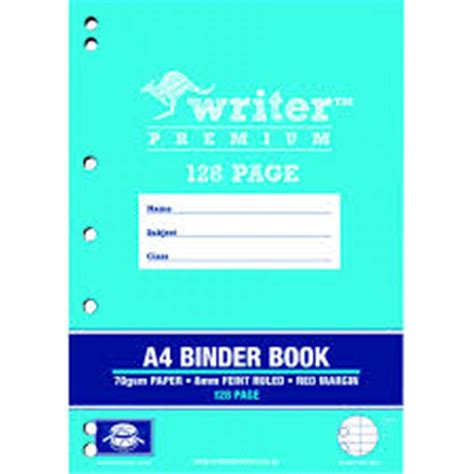 Writer Premium A4 128pg Binder Book 8mm Ruled Margin Melbourne