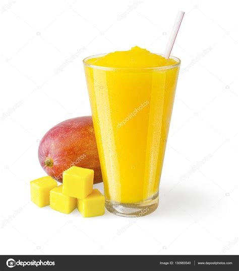 Mango Smoothie With Fruit Garnish On White Background — Stock Photo