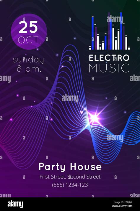 Glowing Electro Music Audio Equalizer Party House Poster Flat Vector