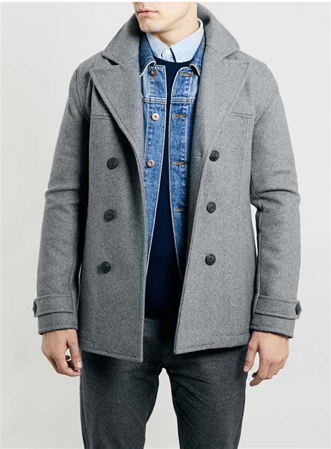 Mens Grey Wool Pea Coat