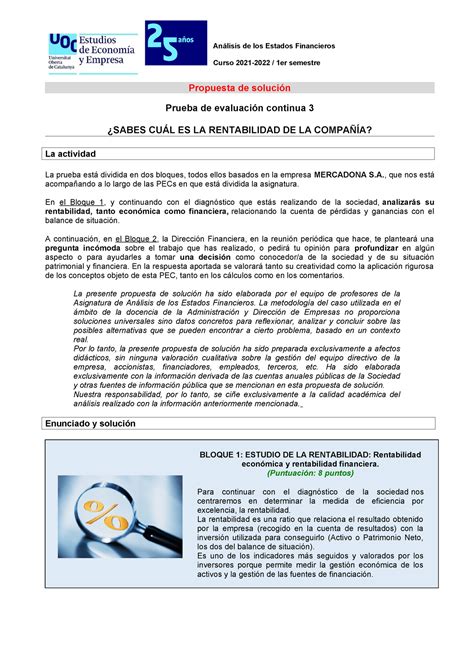 Aef Pec Solucion An Lisis De Los Estados Financieros Curso