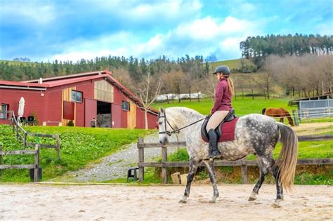 Premium Photo | Jockey training with her horse in an equestrian center