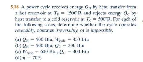 Solved 5 18 A Power Cycle Receives Energy QH By Heat Chegg