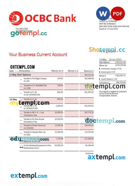 OCBC Bank Enterprise Account Statement Word And PDF Template