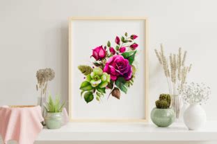 Fuchsia Pink Olive Flowers Watercolor Graphic By Folv Creative Fabrica