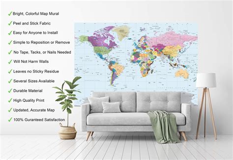 World Maps World Map On Globe Mural Removable Wall Adhesive Wall