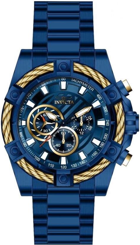 Invicta Men S Bolt Blue Dial Chronograph Gold Blue Bezel 52mm SS Watch