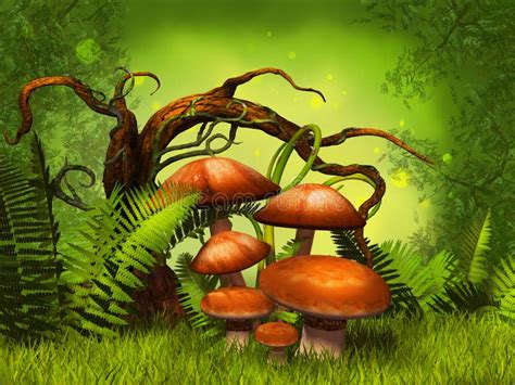 Fantasy Mushrooms In A Forest Stock Illustration Illustration Of