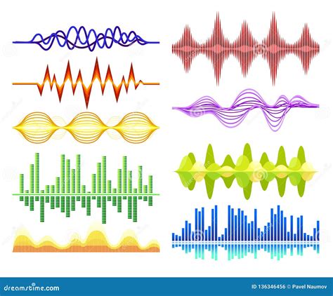 Vector Set Of Various Abstract Music Waves Sound Vibrations Digital