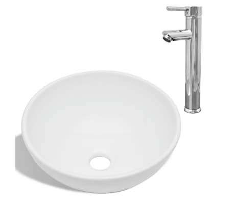 vidaXL Lavabo de salle de bain avec mitigeur Céramique Rond Blanc