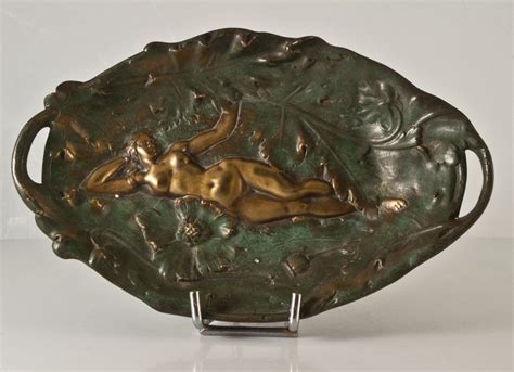 Art Nouveau Bronze Plaque Naked Woman