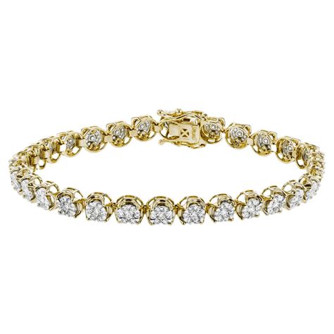 Simon G Lb2190 18k Yellow Gold Diamond Cluster Tennis Bracelet For