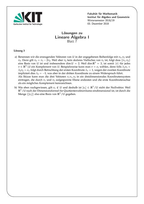 Lineare Algebra Blatt Loesung Aufgaben Ws Fakult T F R