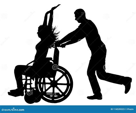 Vector Silhouette Disabled Woman In A Wheelchair Is Having Fun With A