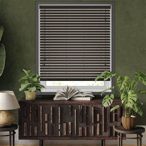 Dark Brown Almost Black Faux Wood Blinds, 50mm Made to Measure