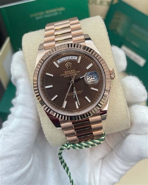 Rolex 2021 Rose Gold Day Date 40 Chocolate Dial 228235 Full For £