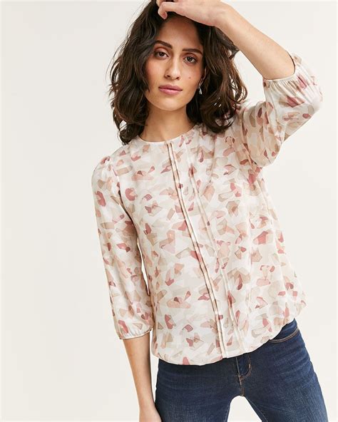 34 Sleeve Crew Neck Printed Blouse Petite Petite Reitmans