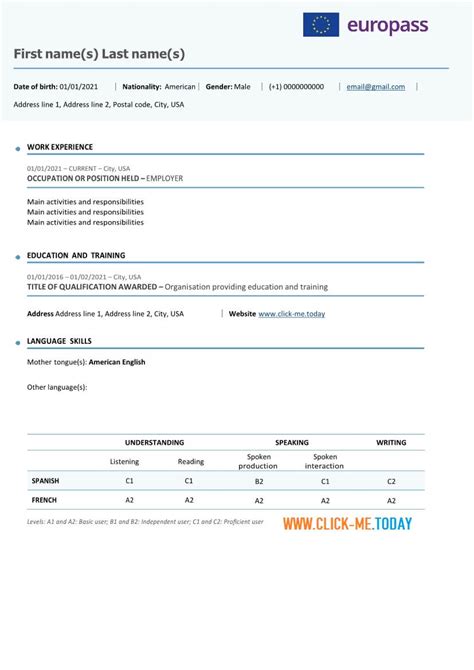 Europass Cv Template Free Europass Cv Form Word Doc Pdf Off