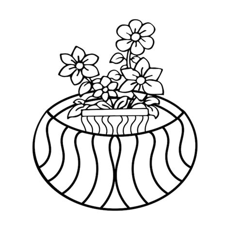 Page De Coloriage De Pot De Fleur Pour Les Enfants Vector Illustration