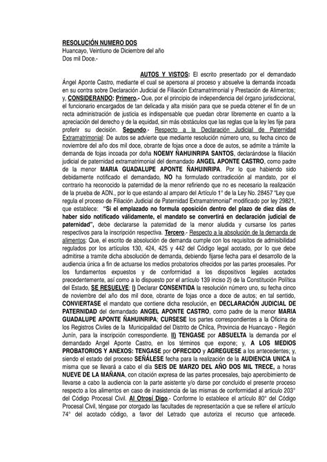 Contestacion DE Demanda DE Filiacion Y Alimentos SIN Oposicion