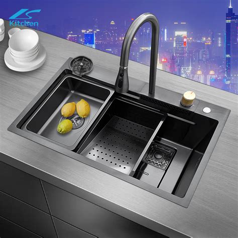 Nano Black Stainless Steel Handmade Above Mount Waterfall Faucet