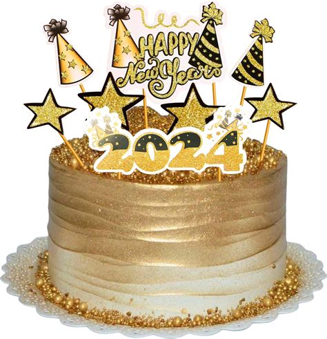 Pcs Happy New Year Cupcake Toppers Gold Glitter Picks Party