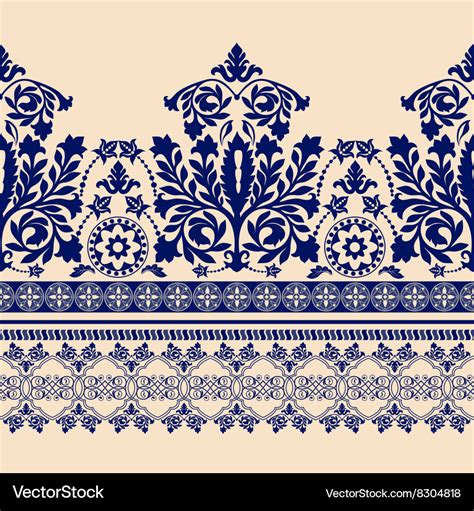 Floral Border Ornament Damask Seamless Pattern Vector Image