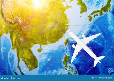 Flight To Asia Symbolic Image of Travel by Plane Map. Stock Photo - Image of concept, earth ...