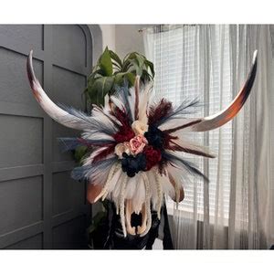 Authentic Longhorn Cow Skull Western Modern Wedding Floral Skull Art ...