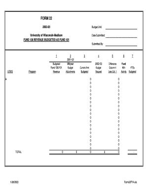 Fillable Online Mbo Wisc FORM 22 Madison Budget Office University