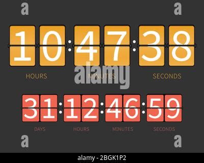 Flip Countdown Digitalen Kalender Uhr Zahlen Und Buchstaben Vektor