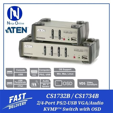 Aten Cs B Cs B Port Ps Usb Vga Audio Kvmp Switch With