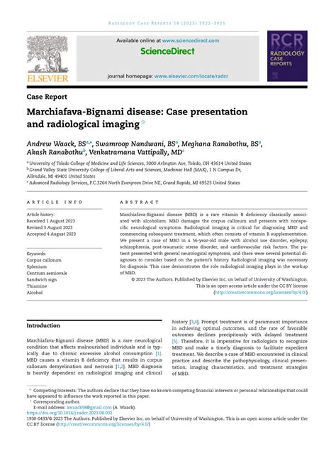 (PDF) Marchiafava-Bignami disease: Case presentation and radiological ...