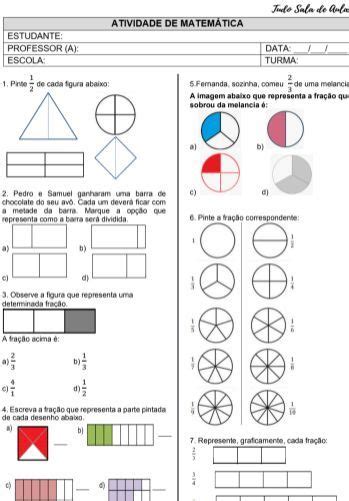 ATIVIDADE DE MATEMÁTICA SOBRE FRAÇÃO 4º ANO OU 5º ANO EM PDF E