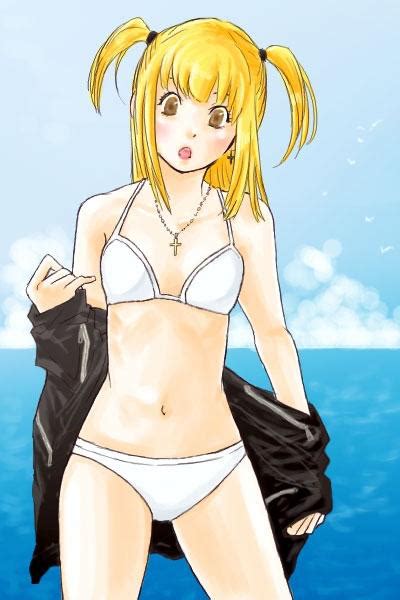 The Big Imageboard Tbib Amane Misa Bikini Bird Blonde Hair Brown Eyes Death Note Jacket