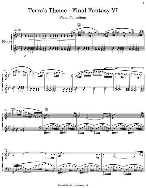 Terras Theme Final Fantasy Vi Sheet Music For Piano