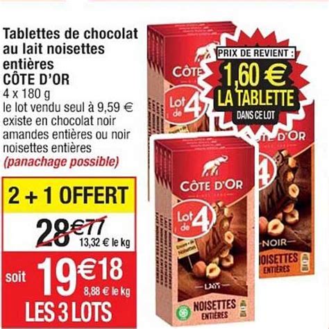 Promo Tablettes De Chocolat Au Lait Noisettes Entières Côte D or chez